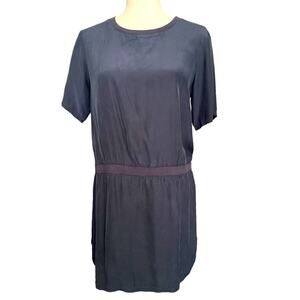 ATM Dark Navy Blue Silk Blouson Short Sleeve Mini Dress S
